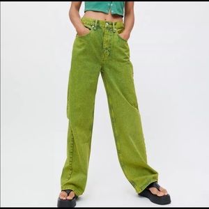 UO High-Waisted Baggy Jeans in Overdyed Lime Green